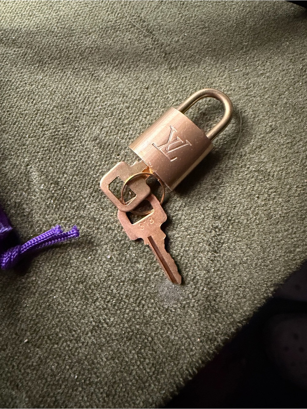 Louis Vuitton Gold Padlock and Key Set
